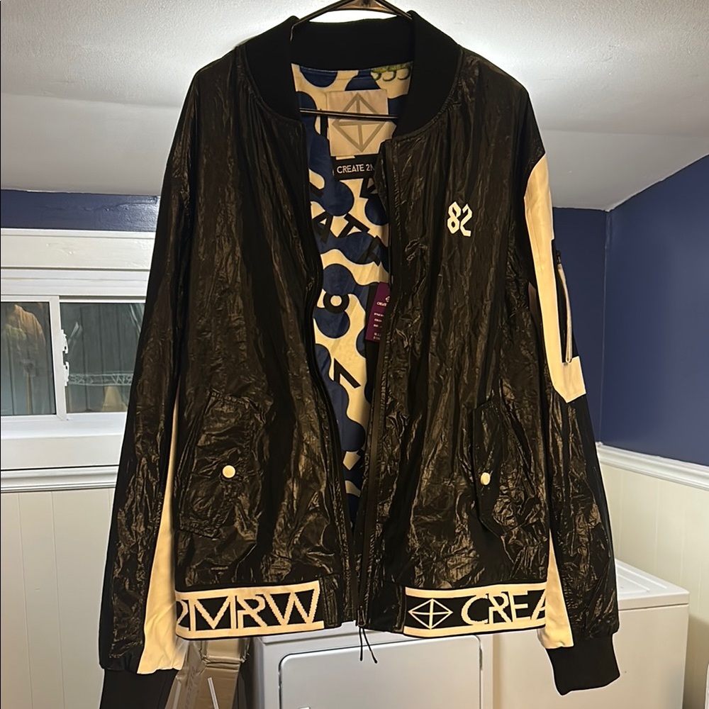 Create 2mrw Black and Cream Women's bomber Jacket